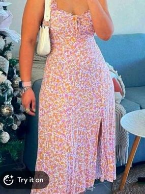 Floral Maxi Dress with Ruffle Straps - Pink & Mustard